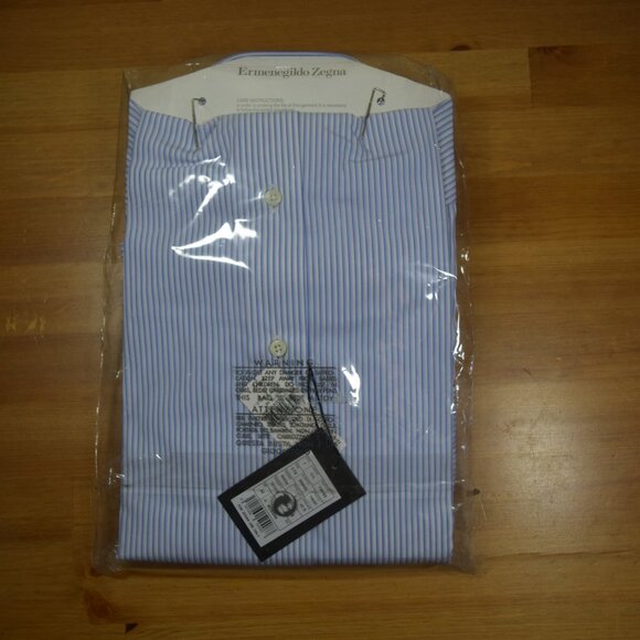 NEW ERMENEGLDO ZEGNA ROSSINI BLUE WHITE DRESS SHIRT DELUXE COTTON XL 43 17 $895 - Picture 10 of 16